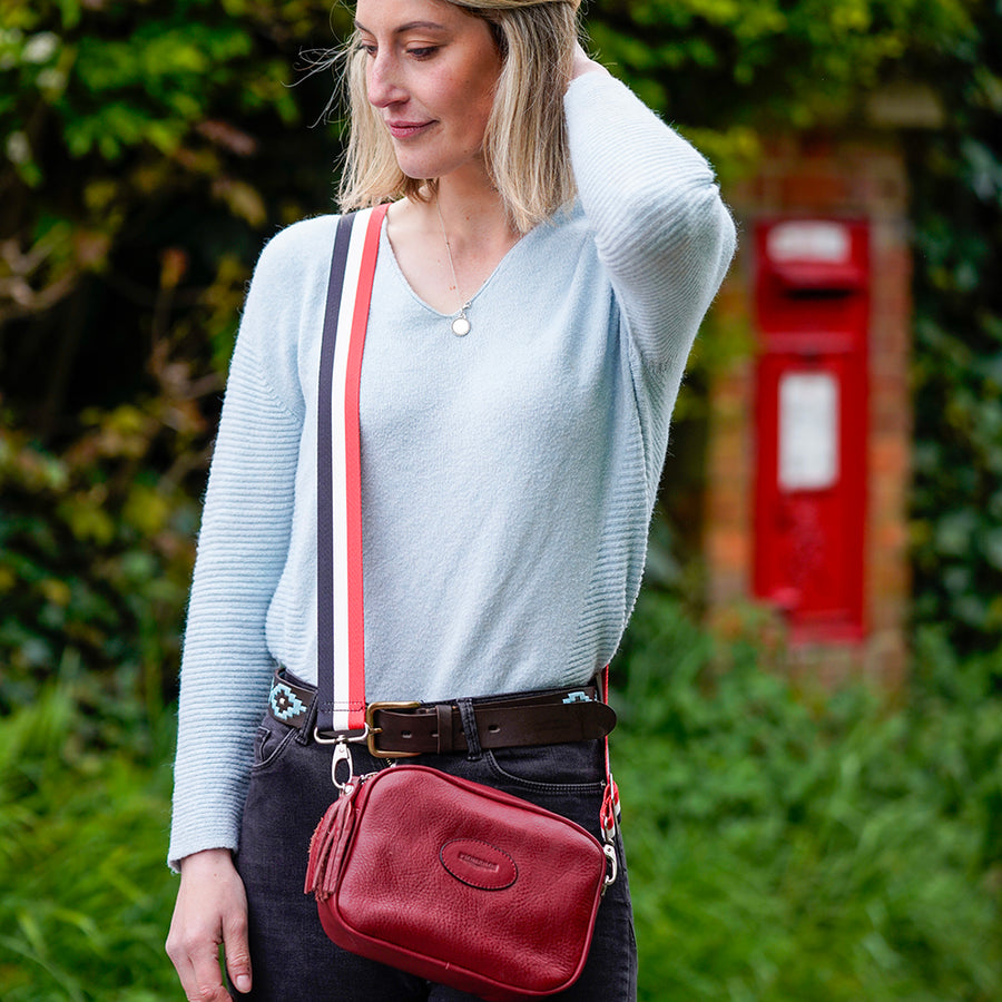 Bag strap - Red/white/black stripes