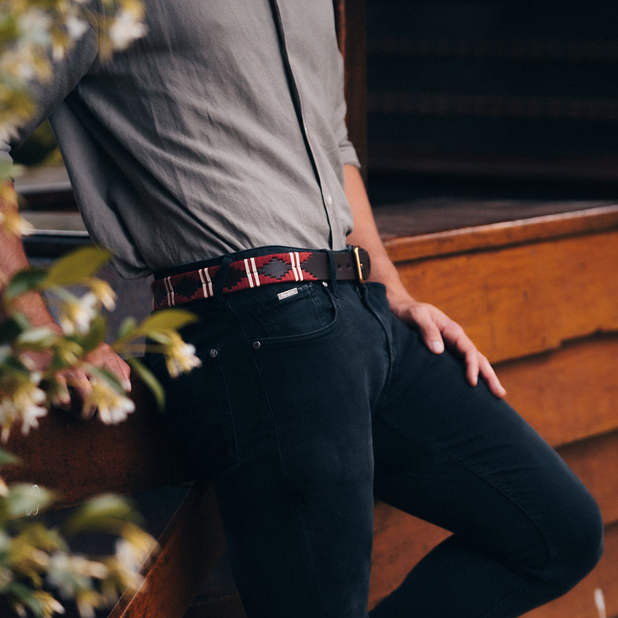 Polo Belt - Burgundy double stripe