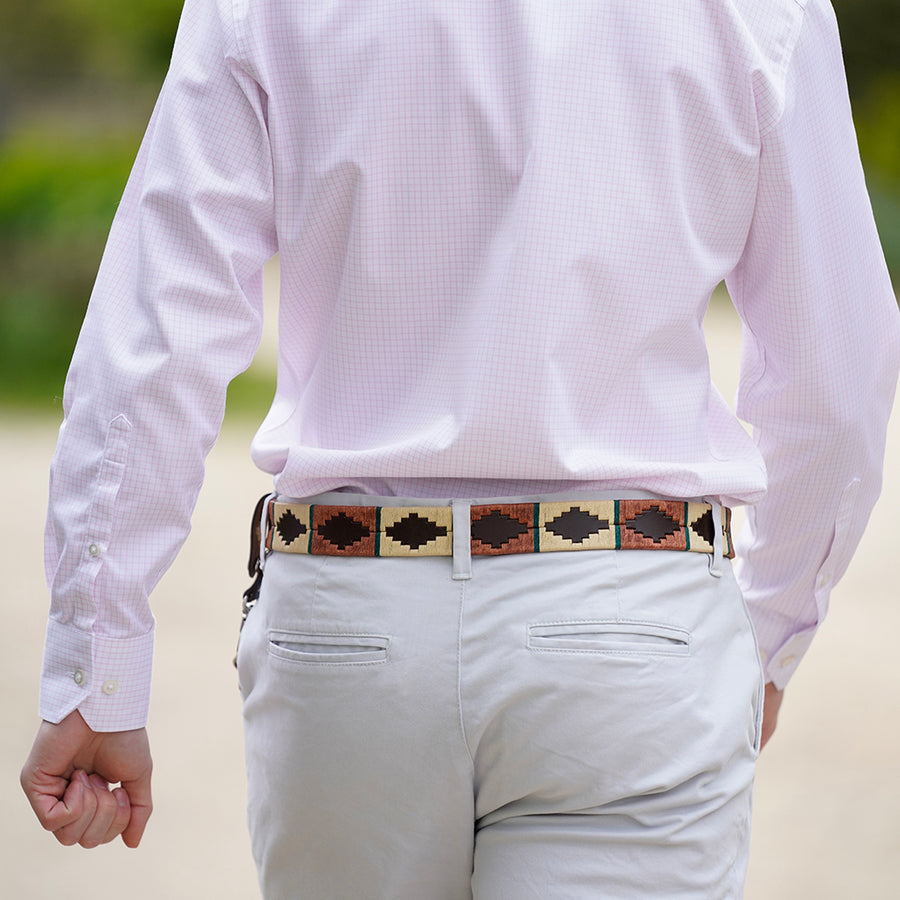 Polo belt - Copper/beige/green stripe