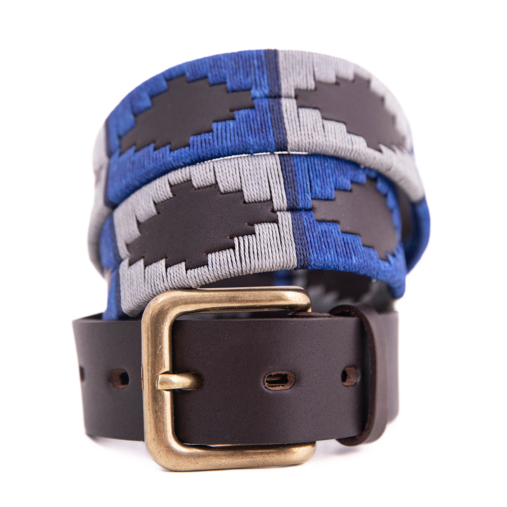 Embroidered Royal blue silver grey navy stripe Polo Belt by Pioneros